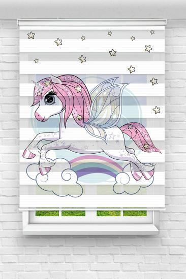 Pembe Unicorn Çocuk Ve Bebek Odası Baskılı Zebra Stor Perde