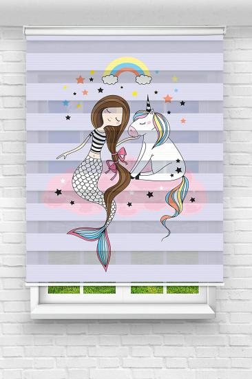 Deniz Kızı ve Unicorn Çocuk Ve Bebek Odası Baskılı Zebra Stor Perde