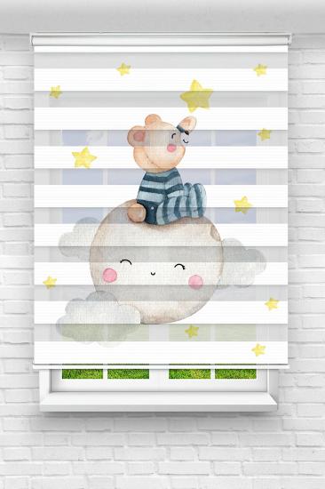 Yıldıza Dokunan Ayı - Çocuk Ve Bebek Odası Baskılı Zebra Stor Perde