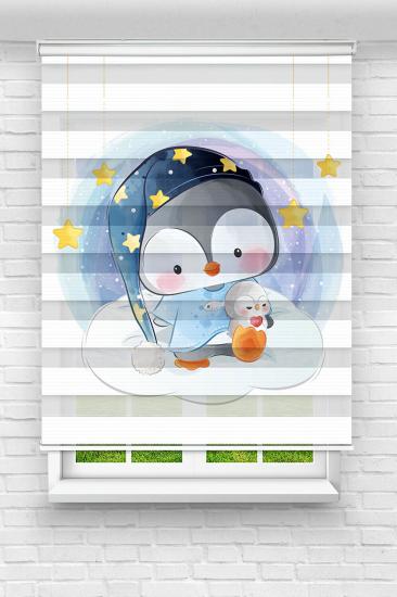 Uykucu Penguen - Çocuk Ve Bebek Odası Baskılı Zebra Stor Perde