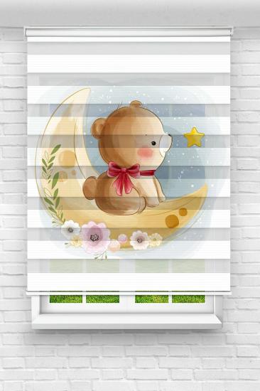 Sevimli Ayıcık - Çocuk Ve Bebek Odası Baskılı Zebra Stor Perde