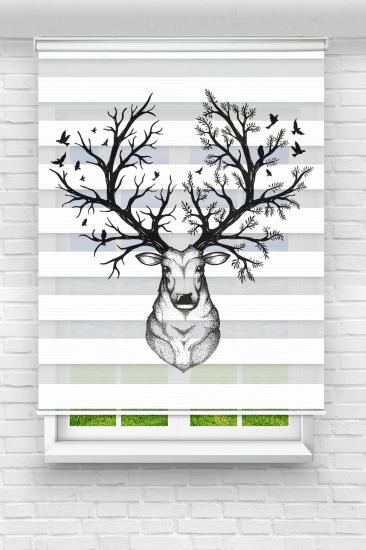 Ağaç Boynuzlu Geyik - Baskılı Zebra Stor Perde