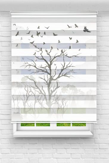 Ağaç ve Kuşlar - Baskılı Zebra Stor Perde