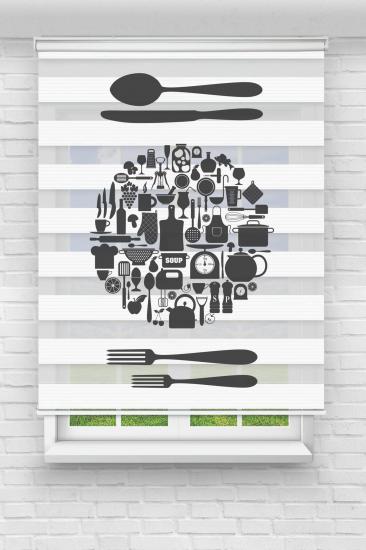 Kitchen - Baskılı Zebra Stor Perde