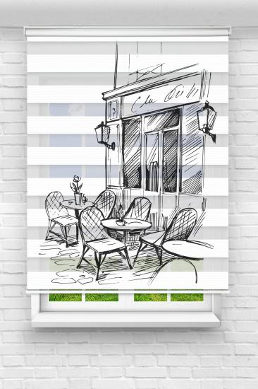 Coffe Shop - Baskılı Zebra Stor Perde