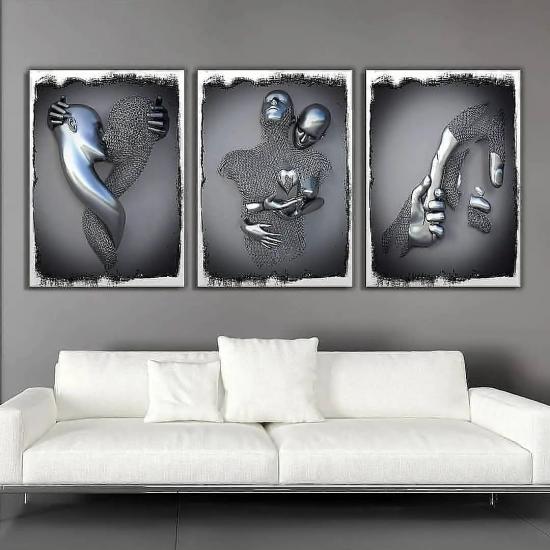 Sim İşlemeli Kanvas Tablo 3 lü Set