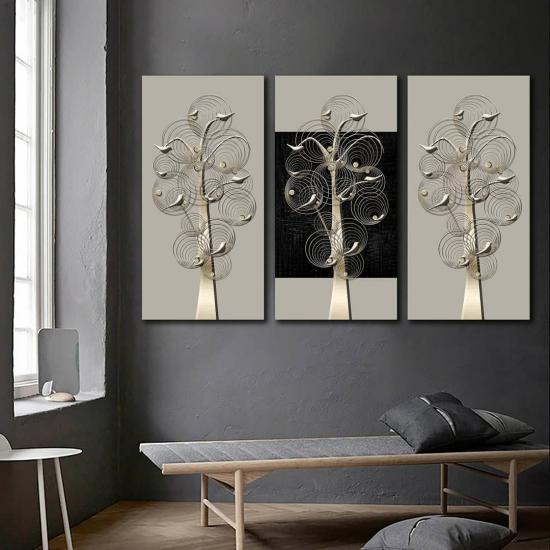 Daldaki Kuşlar - Laminasyonlu Kanvas Tablo 3 lü Set