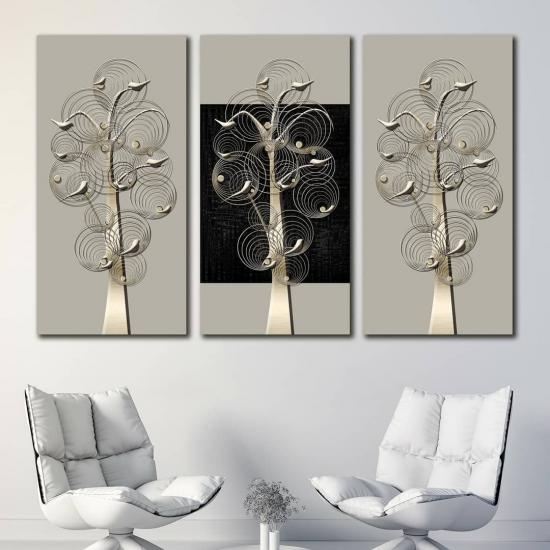 Daldaki Kuşlar - Laminasyonlu Kanvas Tablo 3 lü Set