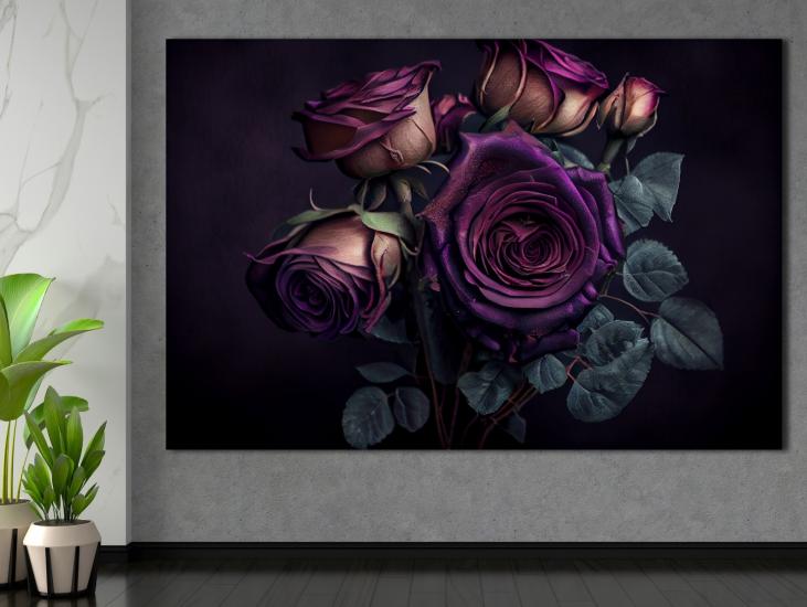 Mor Gül -  Laminasyonlu Kanvas Tablo