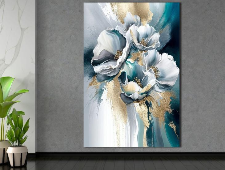 Çiçekler - Sim İşlemeli Kanvas Tablo