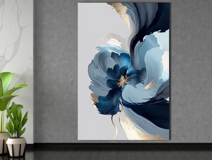 Mavi Çiçek - Sim İşlemeli Kanvas Tablo