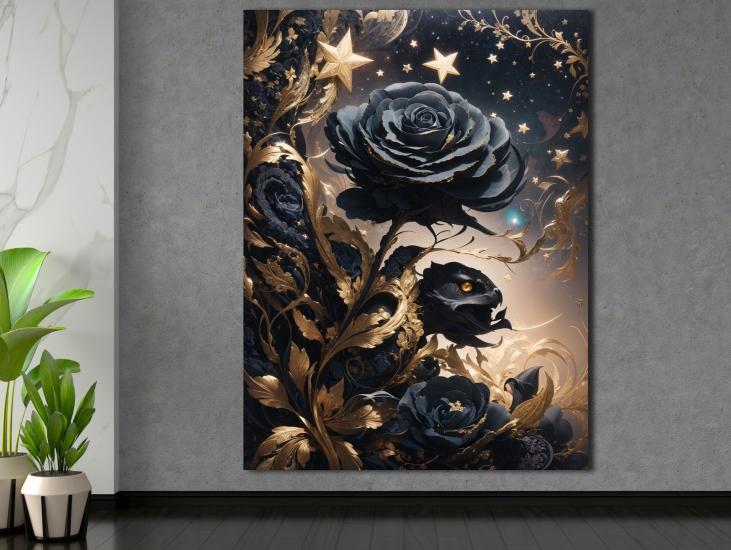 Siyah Gül - Sim İşlemeli Kanvas Tablo