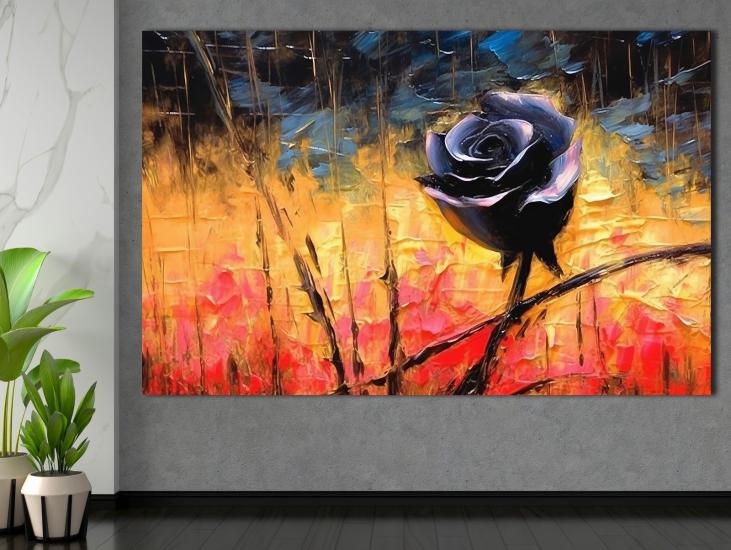 Siyah Gül -  Laminasyonlu Kanvas Tablo