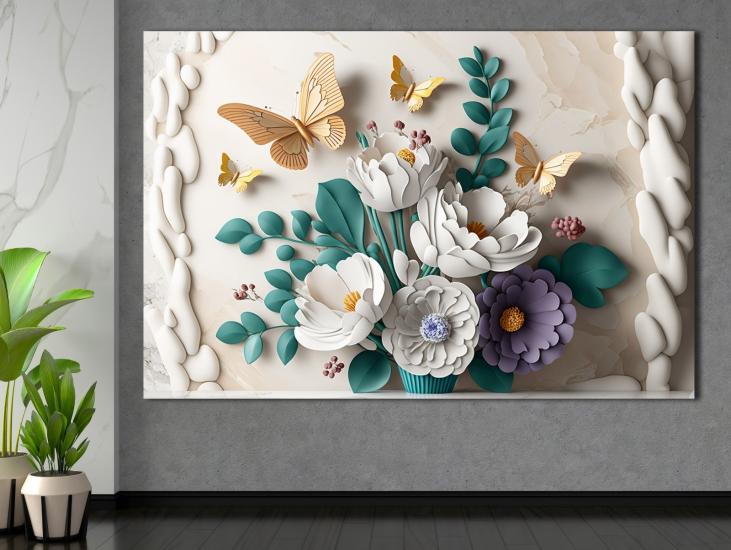 Çiçekler - Sim İşlemeli Kanvas Tablo