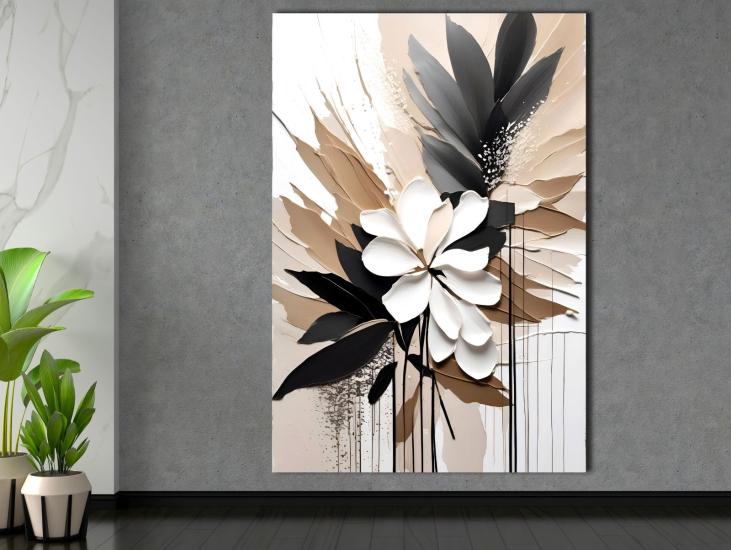 Beyaz Çiçekler - Laminasyonlu Kanvas Tablo