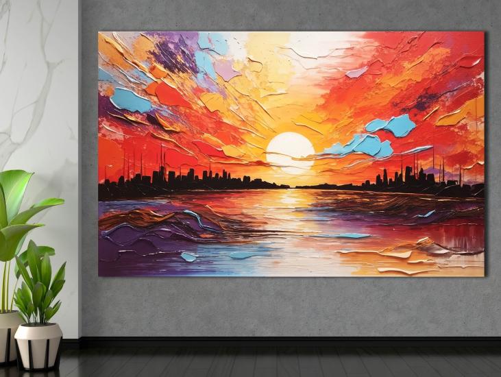 Şehir ve Deniz - Laminasyonlu Kanvas Tablo