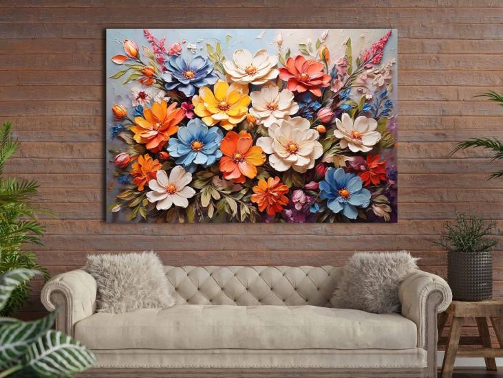 Çiçekler -  Laminasyonlu Kanvas Tablo