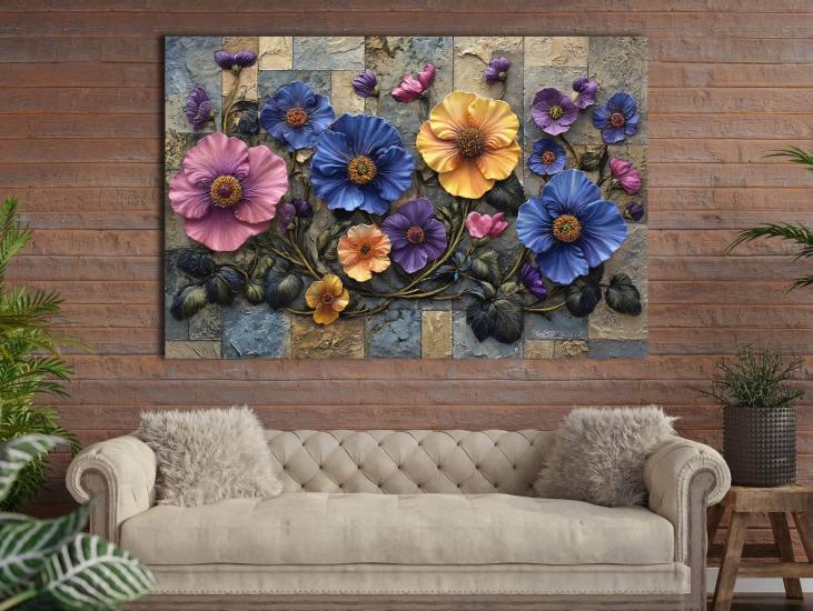 Çiçekler -  Laminasyonlu Kanvas Tablo
