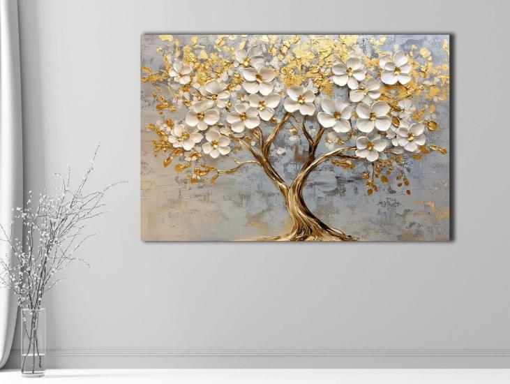 Bahar Çiçekleri - Sim İşlemeli Kanvas Tablo