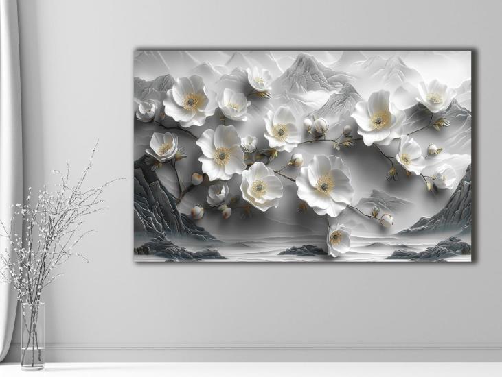 Çiçekler - Sim İşlemeli Kanvas Tablo