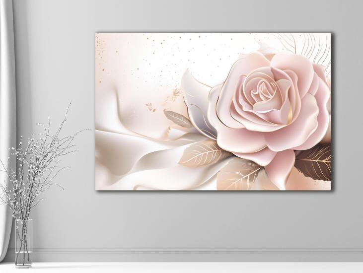 Pembe Gül - Sim İşlemeli Kanvas Tablo