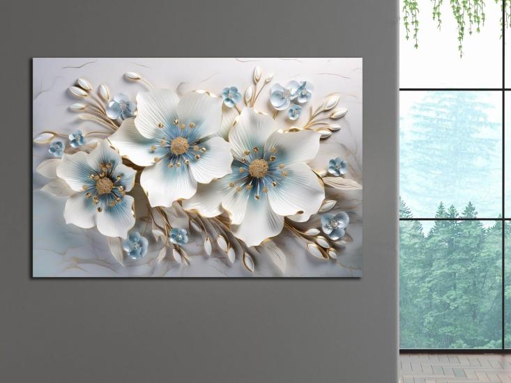 Çiçekler - Sim İşlemeli Kanvas Tablo