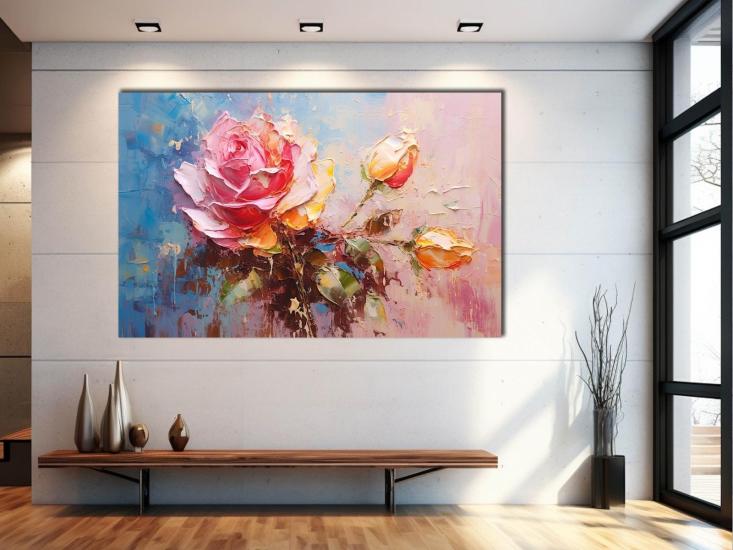 Pembe Gül - Laminasyonlu Kanvas Tablo