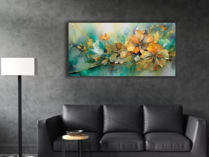 Turuncu Çiçekler - Sim İşlemeli Kanvas Tablo