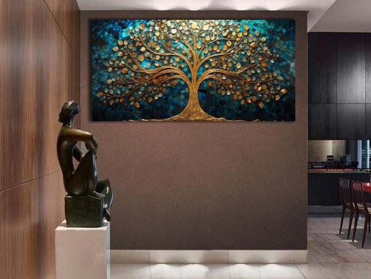 Altın Ağaç - Sim İşlemeli Kanvas Tablo