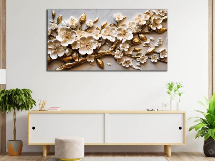 Bahar Çiçekleri - Sim İşlemeli Kanvas Tablo