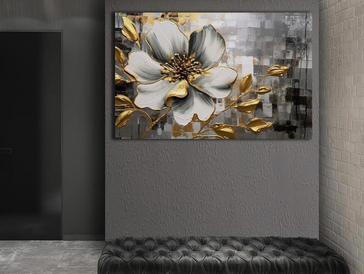 Grey Flower - Sim İşlemeli Kanvas Tablo