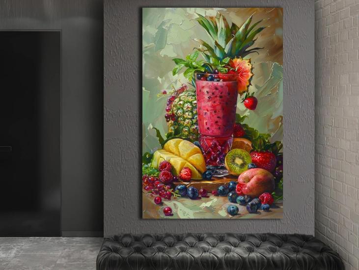 Meyve Kokteyli - Laminasyonlu Kanvas Tablo