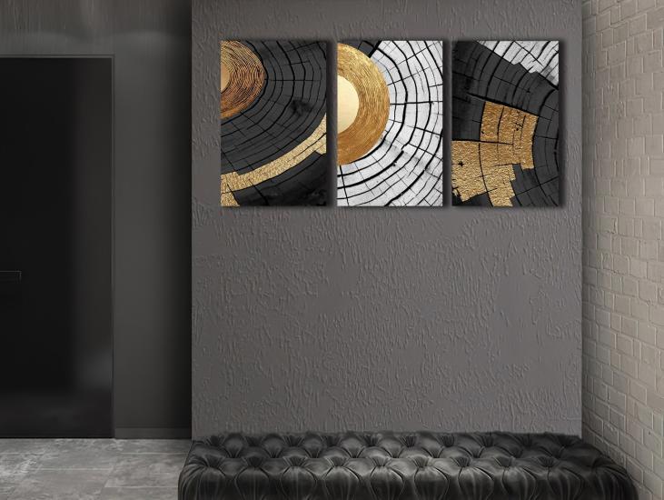 Wood - Laminasyonlu Kanvas Tablo 3 lü Set