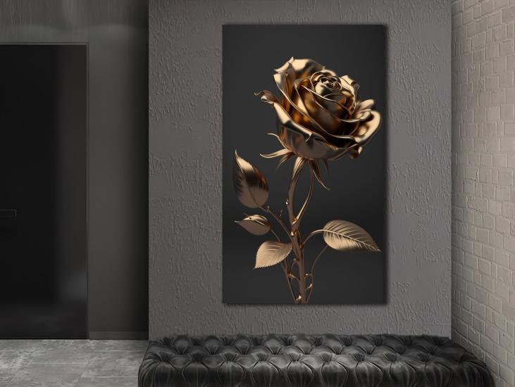 Gold Rose - Sim İşlemeli Kanvas Tablo