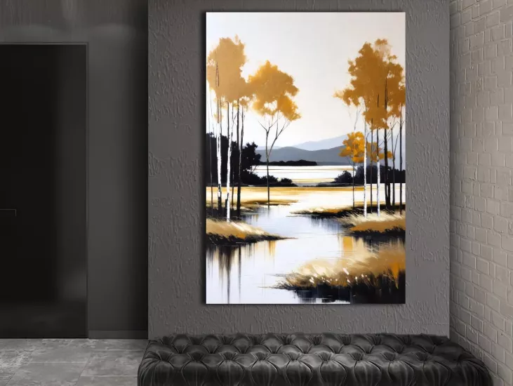 Göl Kenarı - Laminasyonlu Kanvas Tablo