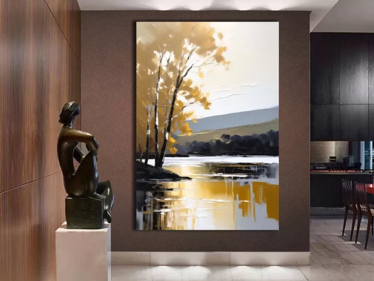 Göl Kenarı - Laminasyonlu Kanvas Tablo