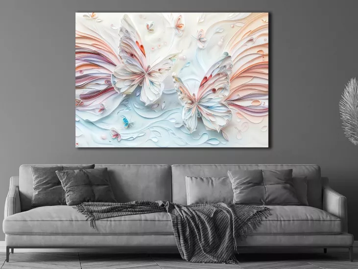 Kelebekler - Sim İşlemeli Kanvas Tablo