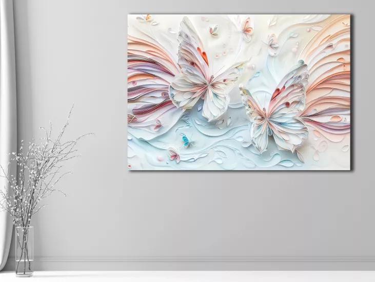 Kelebekler - Sim İşlemeli Kanvas Tablo