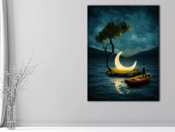 Göldeki Ay - Laminasyonlu Kanvas Tablo