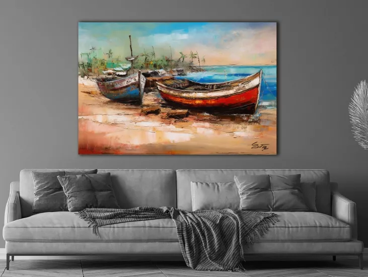 Balıkçı Kayığı - Laminasyonlu Kanvas Tablo