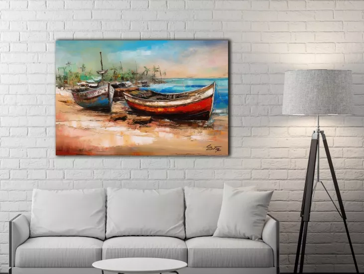 Balıkçı Kayığı - Laminasyonlu Kanvas Tablo