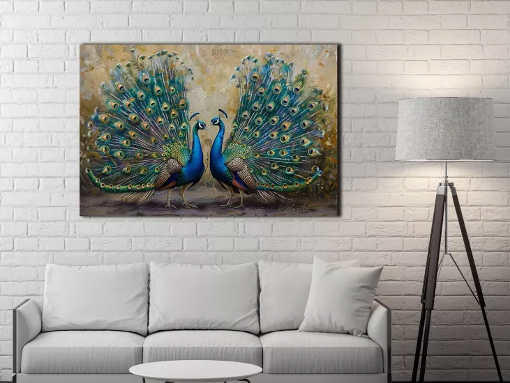 Tavus Kuşu - Sim İşlemeli Kanvas Tablo