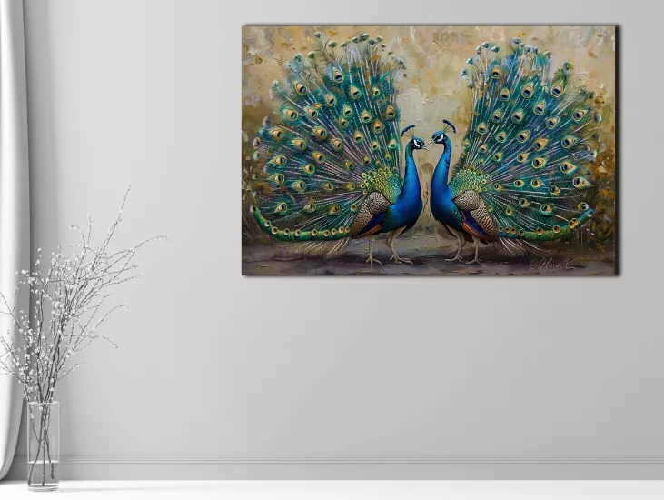 Tavus Kuşu - Sim İşlemeli Kanvas Tablo