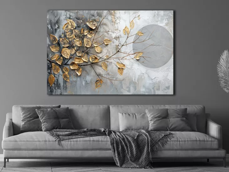 Sonbahar ve Ay - Sim İşlemeli Kanvas Tablo