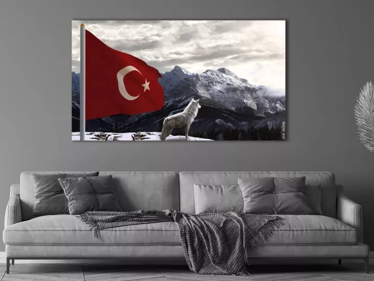 Kurt ve Bayrak - Laminasyonlu Kanvas Tablo