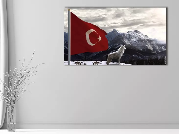 Kurt ve Bayrak - Laminasyonlu Kanvas Tablo