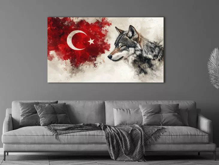 Kurt ve Bayrak - Laminasyonlu Kanvas Tablo