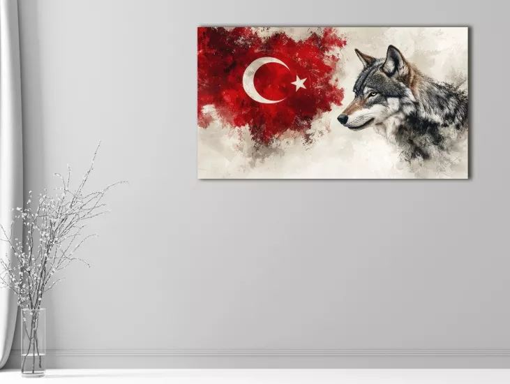 Kurt ve Bayrak - Laminasyonlu Kanvas Tablo