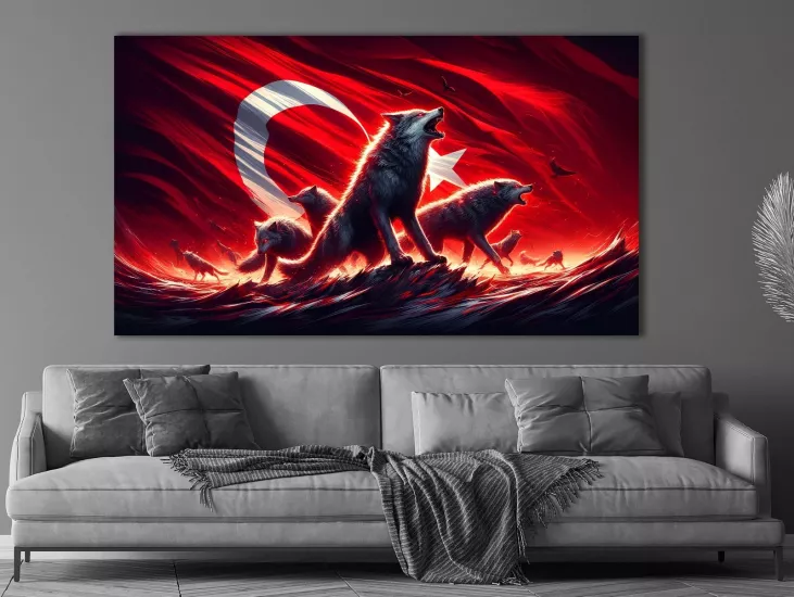 Kurt ve Bayrak - Laminasyonlu Kanvas Tablo