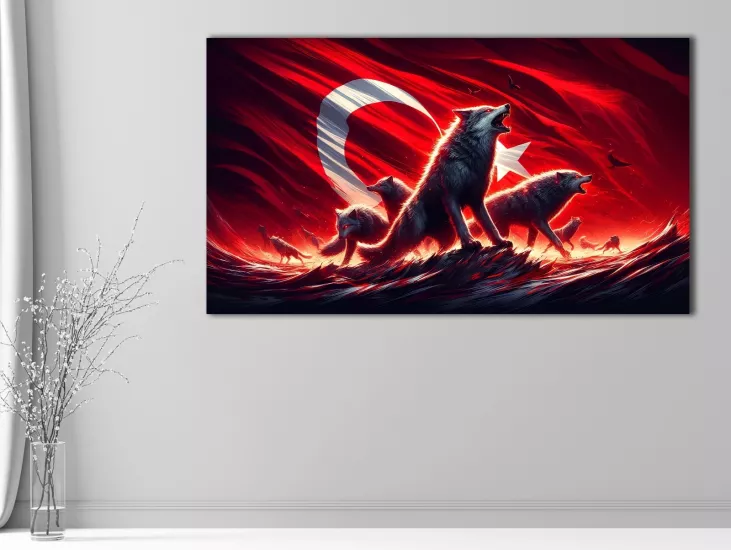 Kurt ve Bayrak - Laminasyonlu Kanvas Tablo